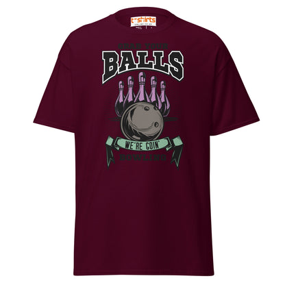 Grab Your Balls T-Shirt | Funny Bowling Adult Tee - Maroon - T-Shirts Online