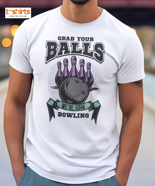 Grab Your Balls T-Shirt | Funny Bowling Adult Tee - Maroon - T-Shirts Online