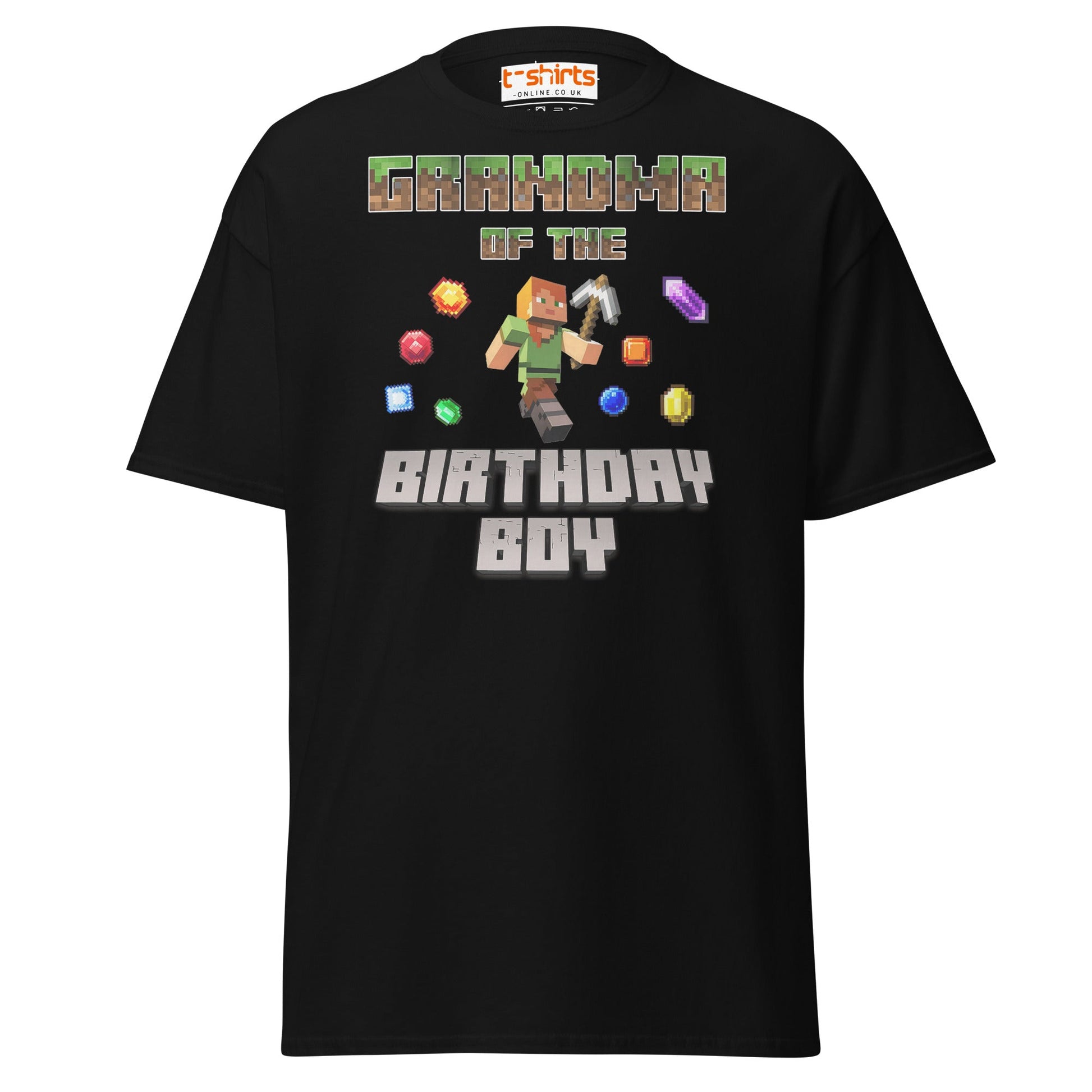 Grandma of the Birthday Boy T-Shirt | Pixel Gamer Style - Black - T-Shirts Online