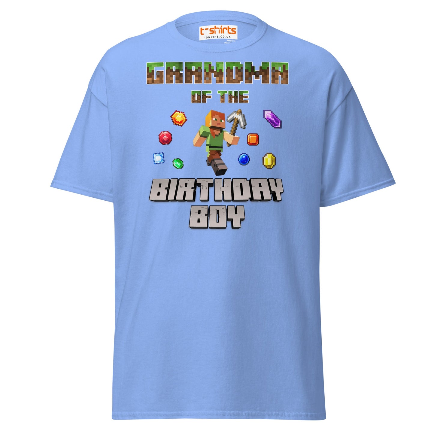 Grandma of the Birthday Boy T-Shirt | Pixel Gamer Style - Carolina Blue - T-Shirts Online