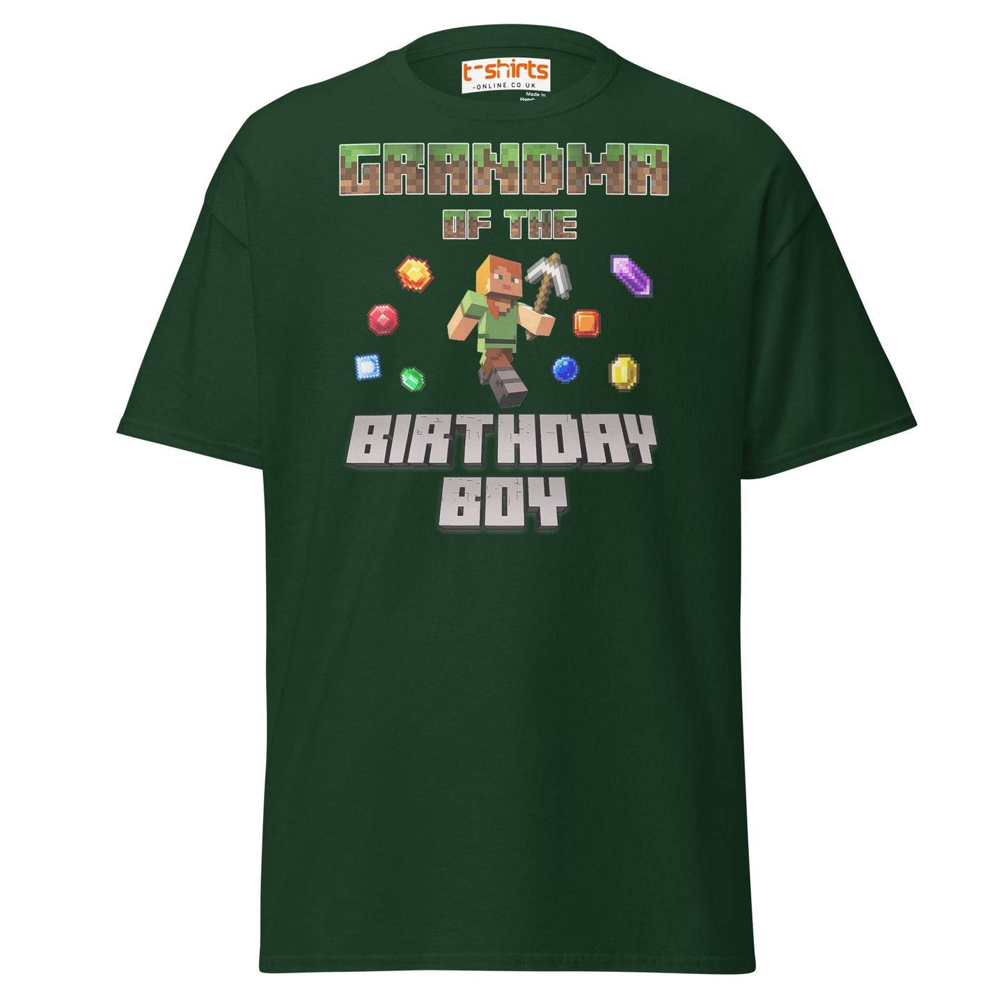 Grandma of the Birthday Boy T-Shirt | Pixel Gamer Style - Forest Green - T-Shirts Online