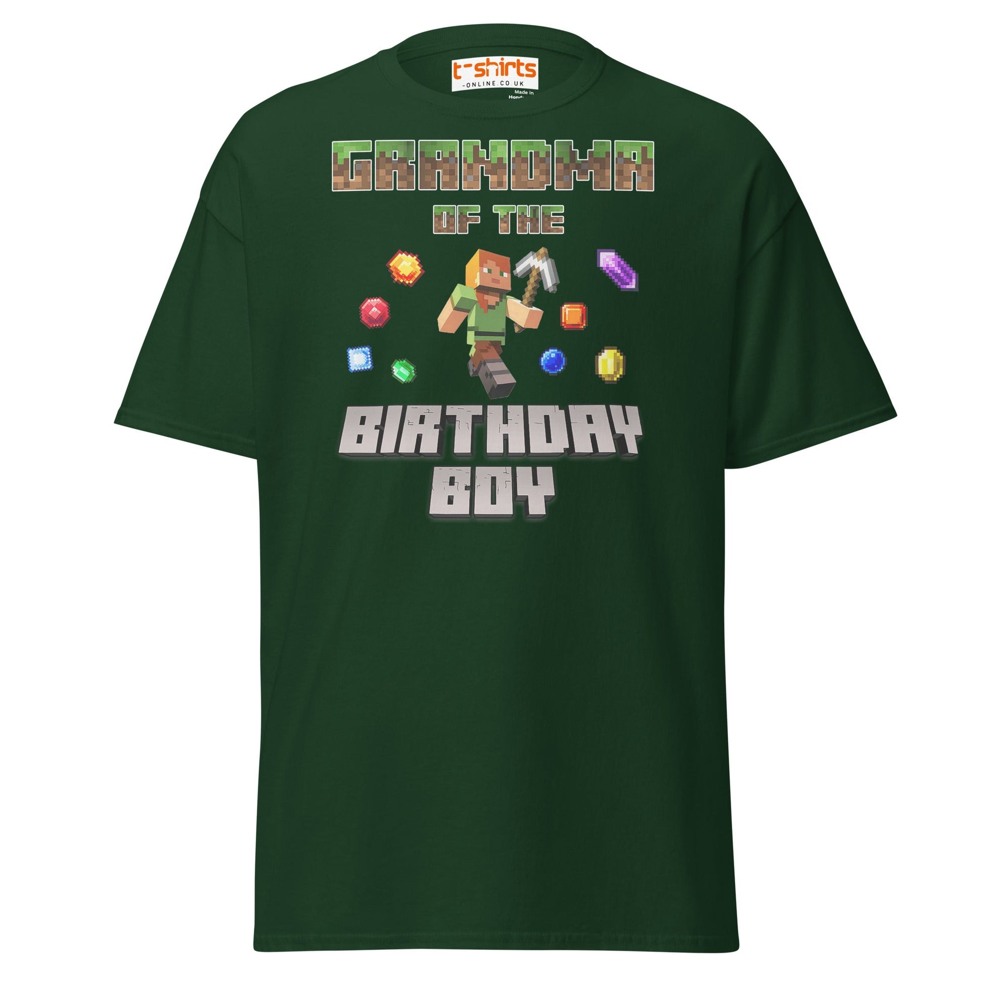 Grandma of the Birthday Boy T-Shirt | Pixel Gamer Style - Forest Green - T-Shirts Online