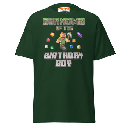 Grandma of the Birthday Boy T-Shirt | Pixel Gamer Style - Forest Green - T-Shirts Online