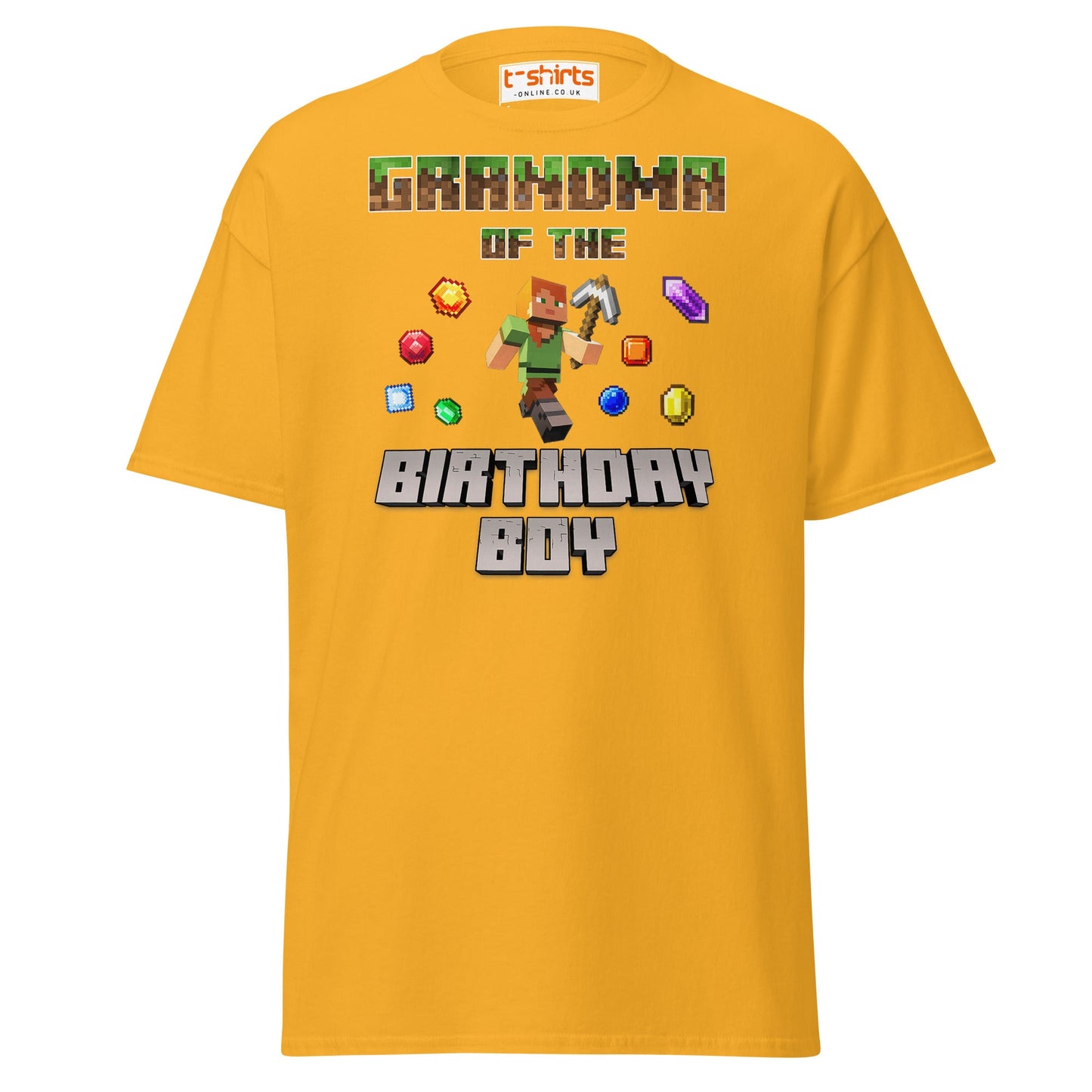 Grandma of the Birthday Boy T-Shirt | Pixel Gamer Style - Gold - T-Shirts Online