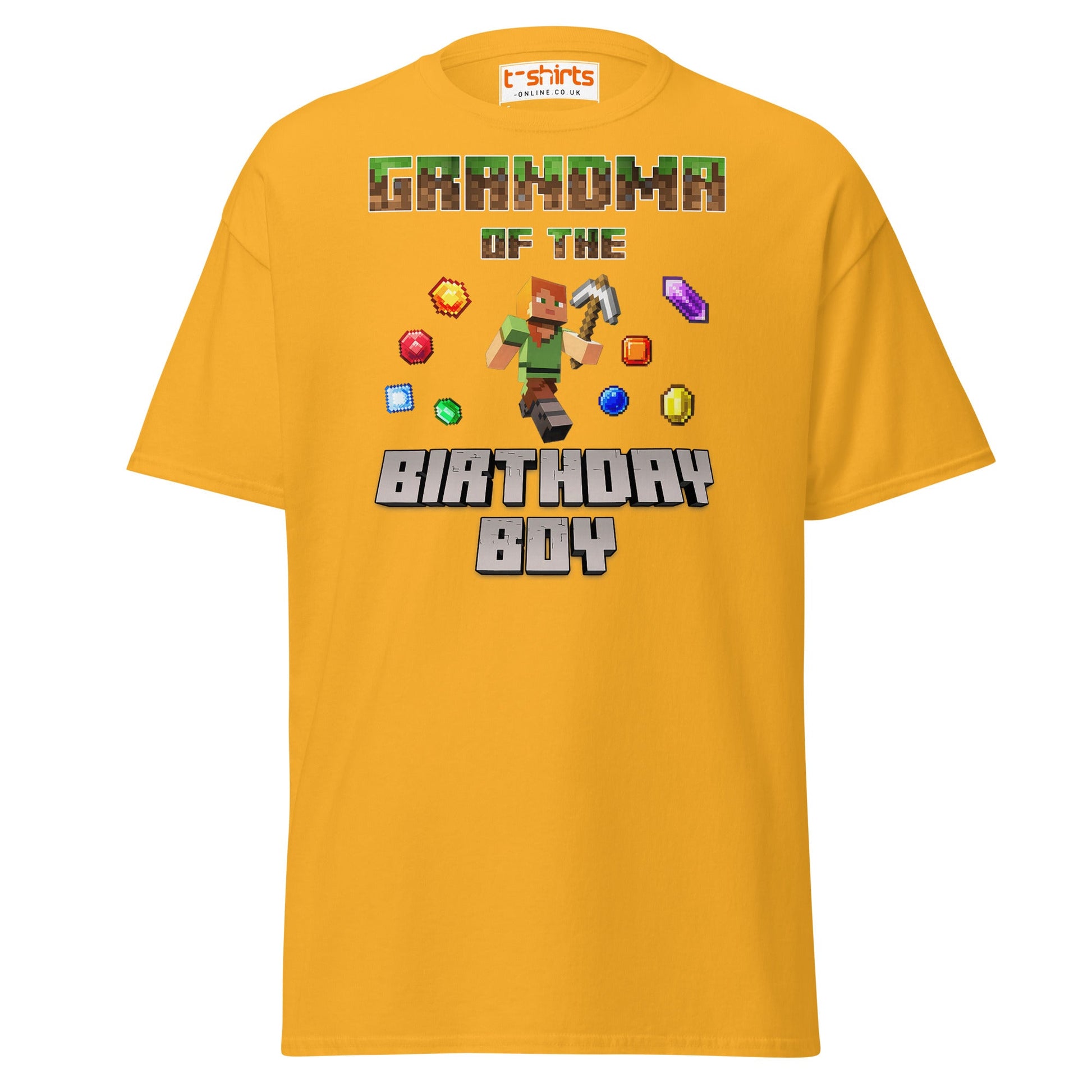 Grandma of the Birthday Boy T-Shirt | Pixel Gamer Style - Gold - T-Shirts Online