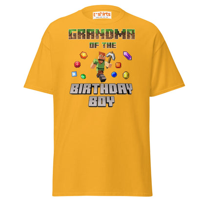 Grandma of the Birthday Boy T-Shirt | Pixel Gamer Style - Gold - T-Shirts Online