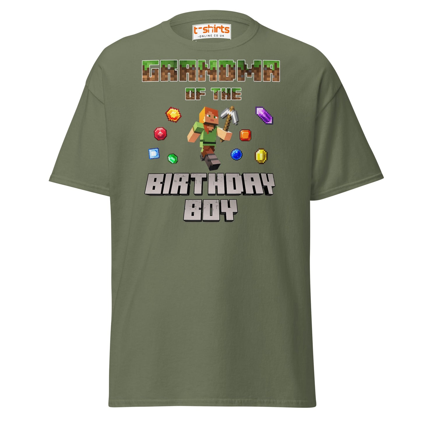 Grandma of the Birthday Boy T-Shirt | Pixel Gamer Style - Military Green - T-Shirts Online