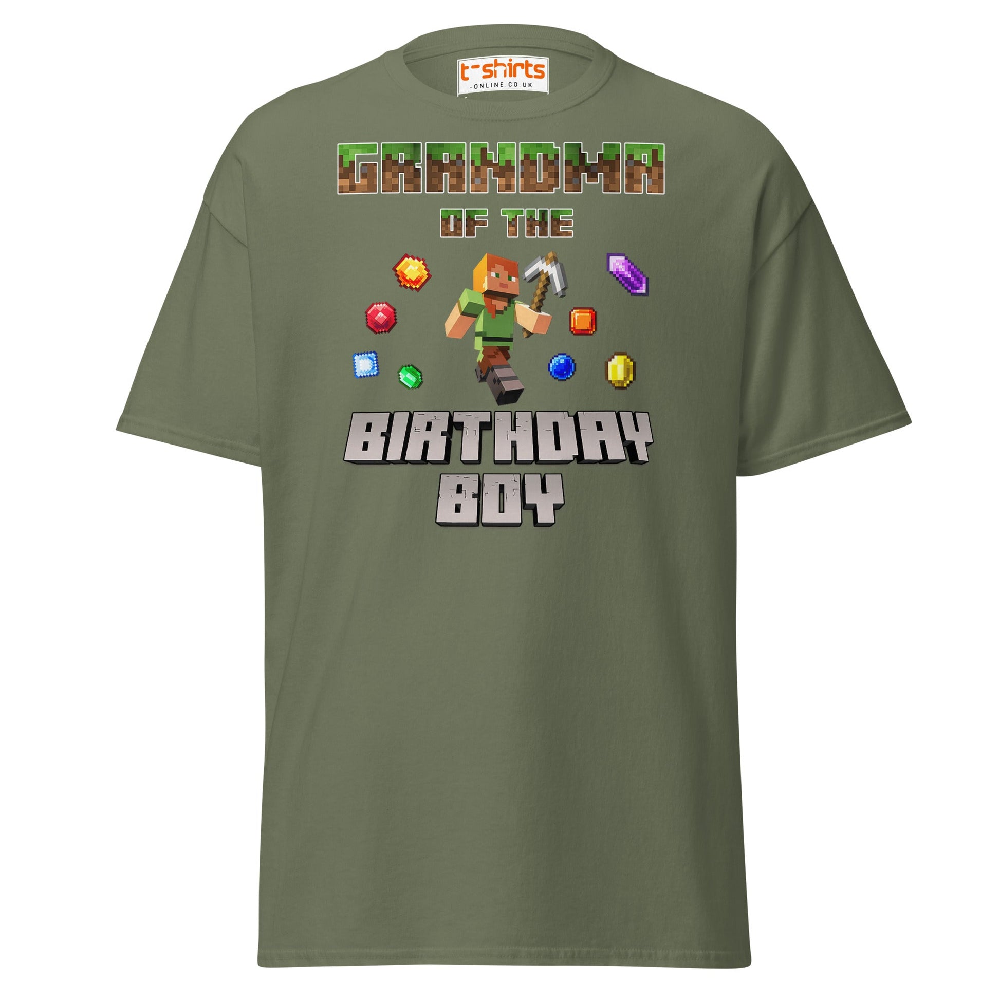 Grandma of the Birthday Boy T-Shirt | Pixel Gamer Style - Military Green - T-Shirts Online