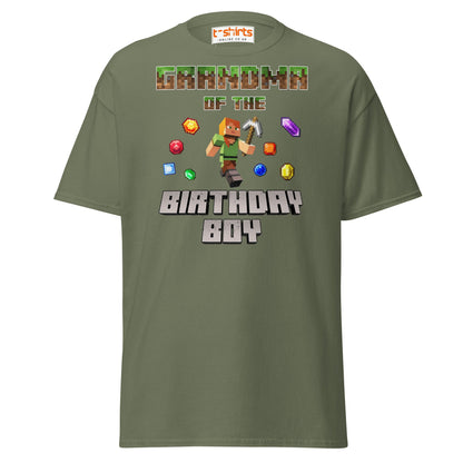 Grandma of the Birthday Boy T-Shirt | Pixel Gamer Style - Military Green - T-Shirts Online