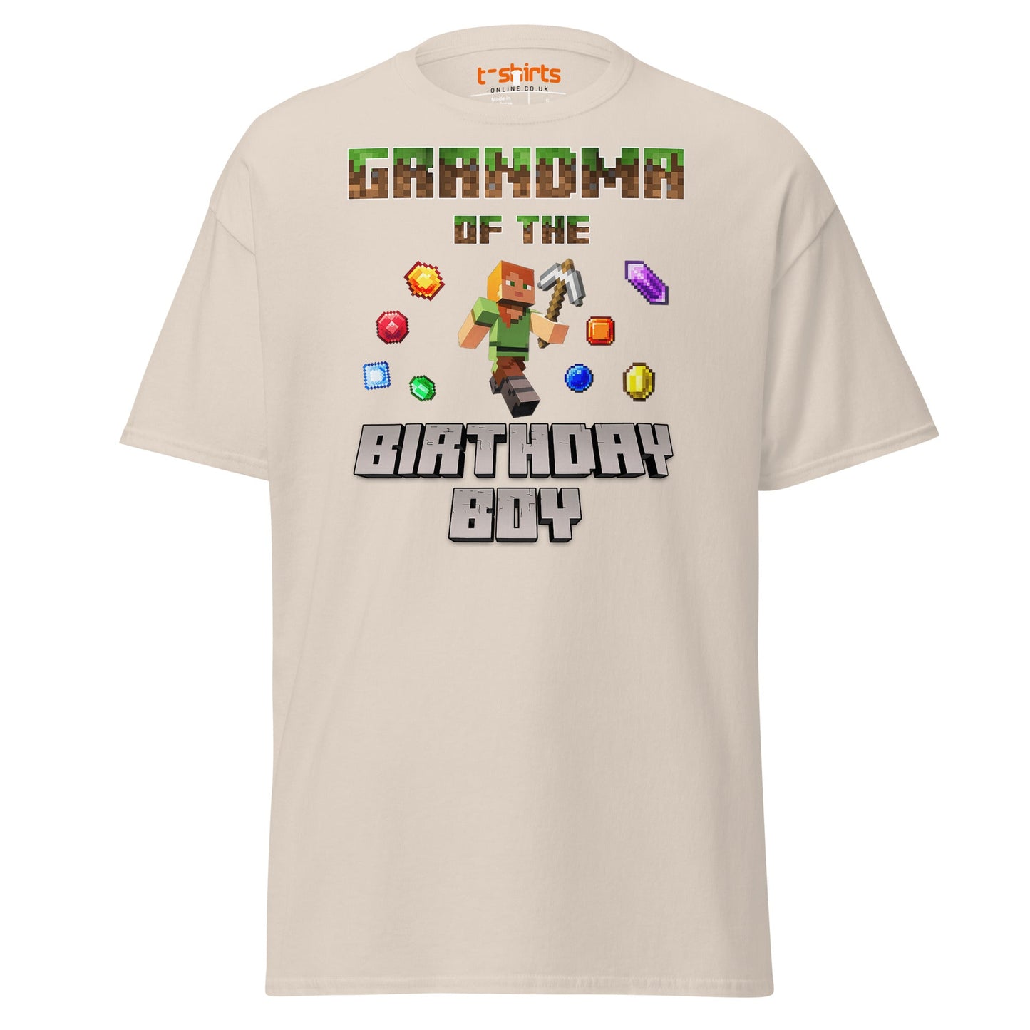 Grandma of the Birthday Boy T-Shirt | Pixel Gamer Style - Natural - T-Shirts Online
