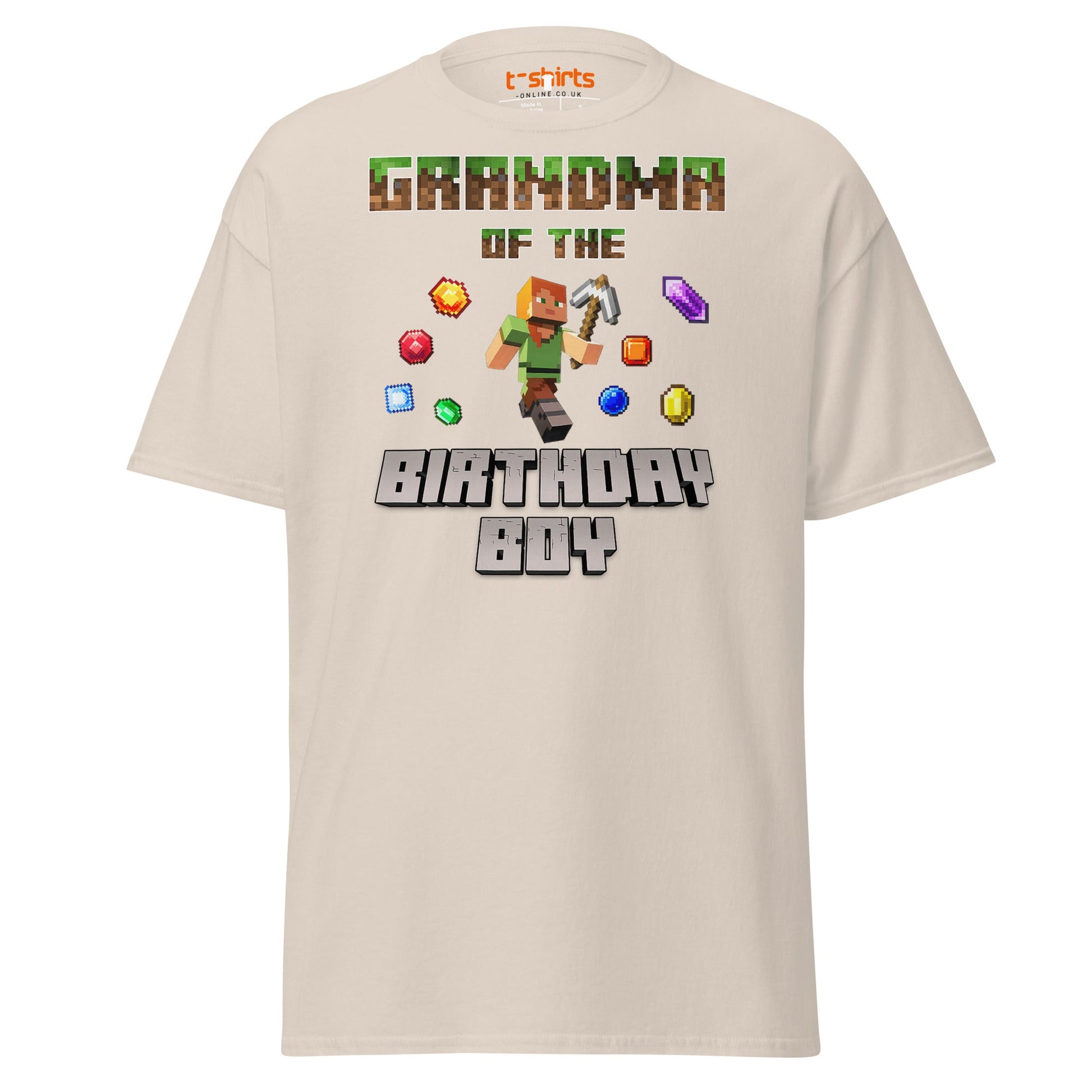 Grandma of the Birthday Boy T-Shirt | Pixel Gamer Style - Natural - T-Shirts Online
