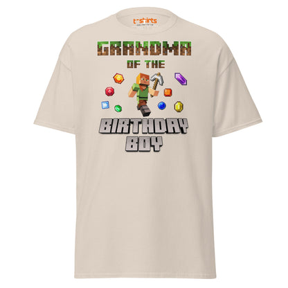 Grandma of the Birthday Boy T-Shirt | Pixel Gamer Style - Natural - T-Shirts Online