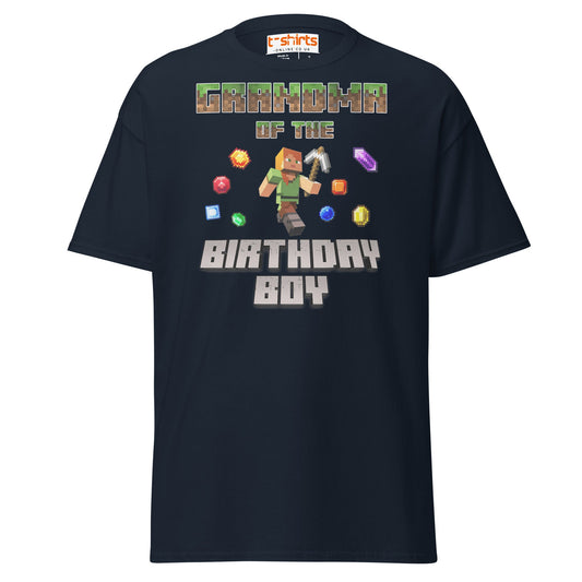Grandma of the Birthday Boy T-Shirt | Pixel Gamer Style - Navy - T-Shirts Online