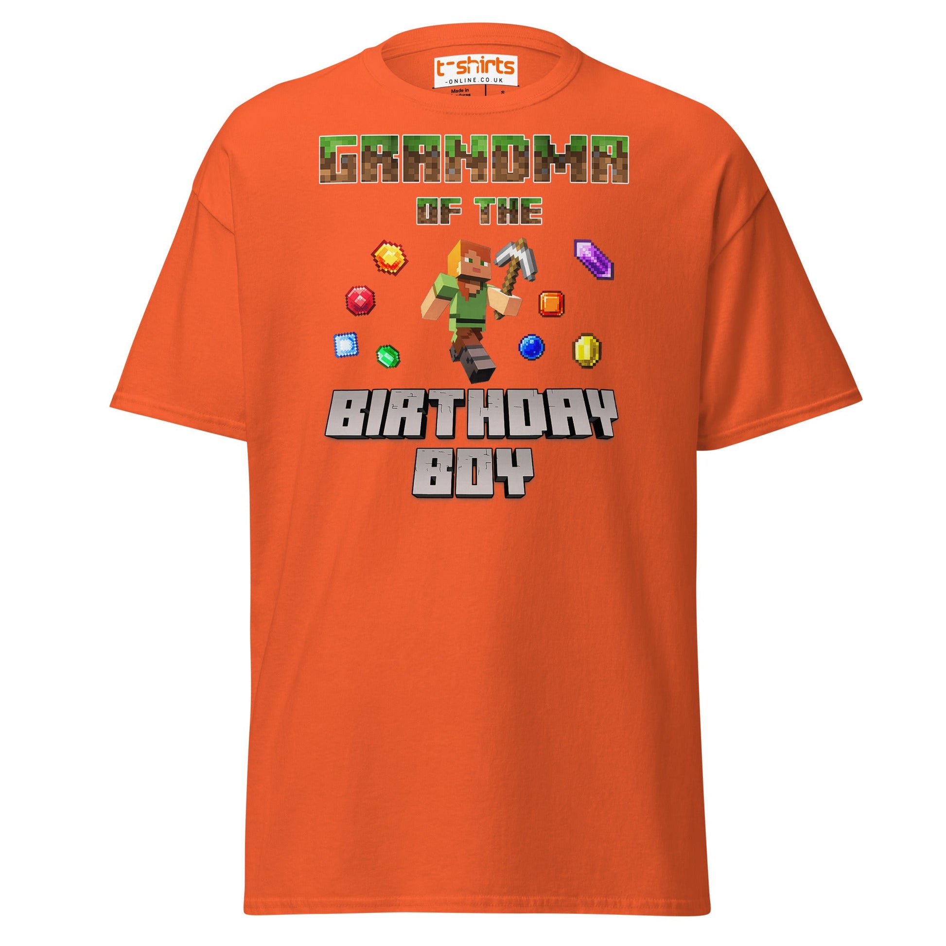 Grandma of the Birthday Boy T-Shirt | Pixel Gamer Style - Orange - T-Shirts Online