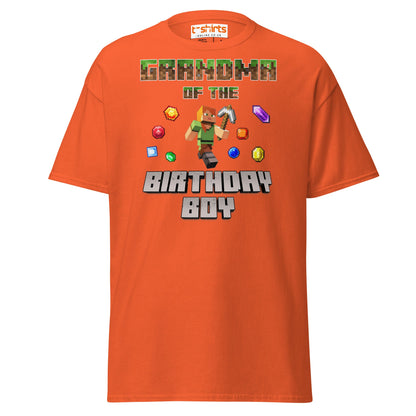 Grandma of the Birthday Boy T-Shirt | Pixel Gamer Style - Orange - T-Shirts Online