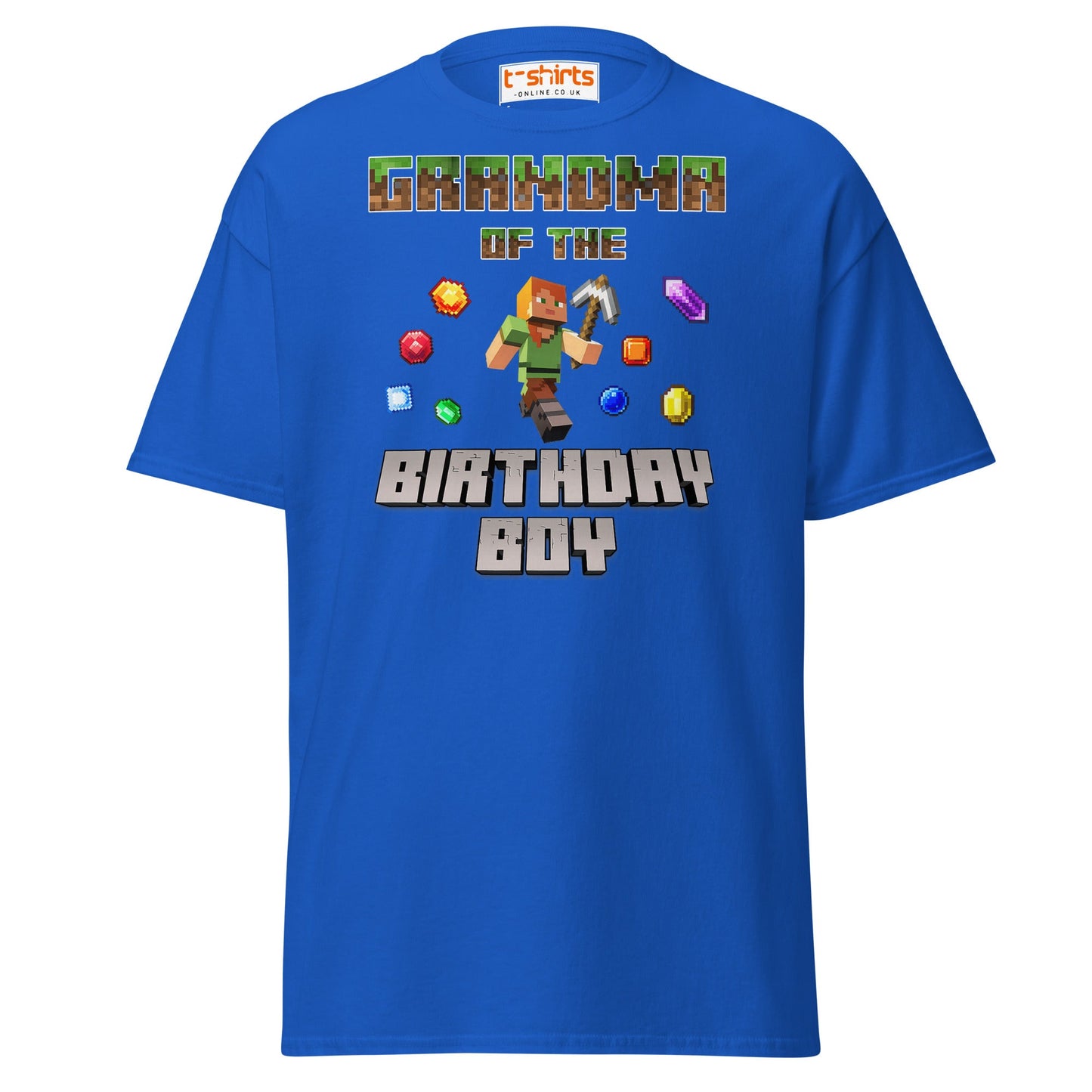 Grandma of the Birthday Boy T-Shirt | Pixel Gamer Style - Royal - T-Shirts Online