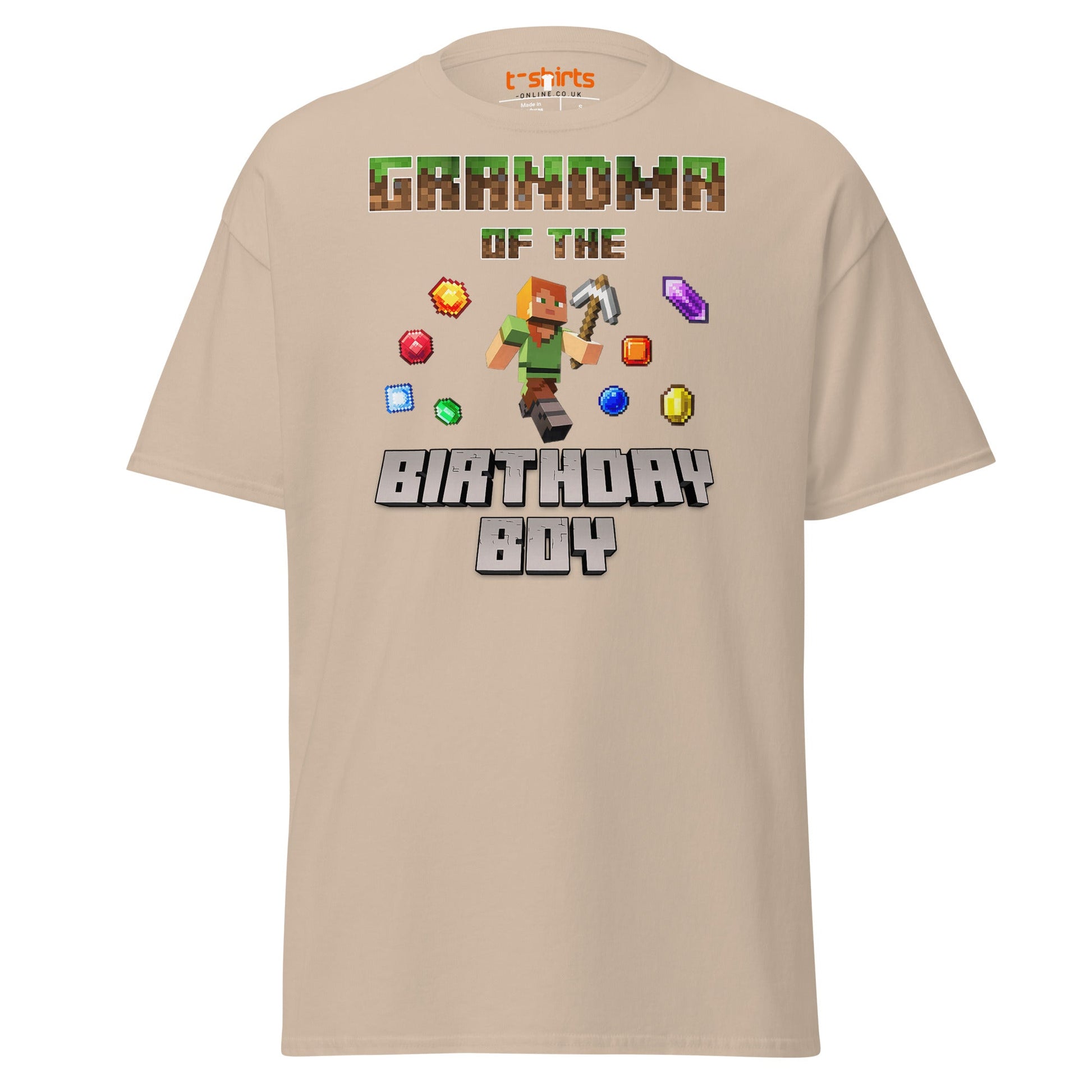 Grandma of the Birthday Boy T-Shirt | Pixel Gamer Style - Sand - T-Shirts Online