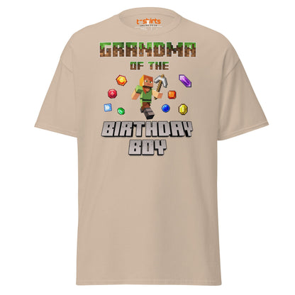 Grandma of the Birthday Boy T-Shirt | Pixel Gamer Style - Sand - T-Shirts Online
