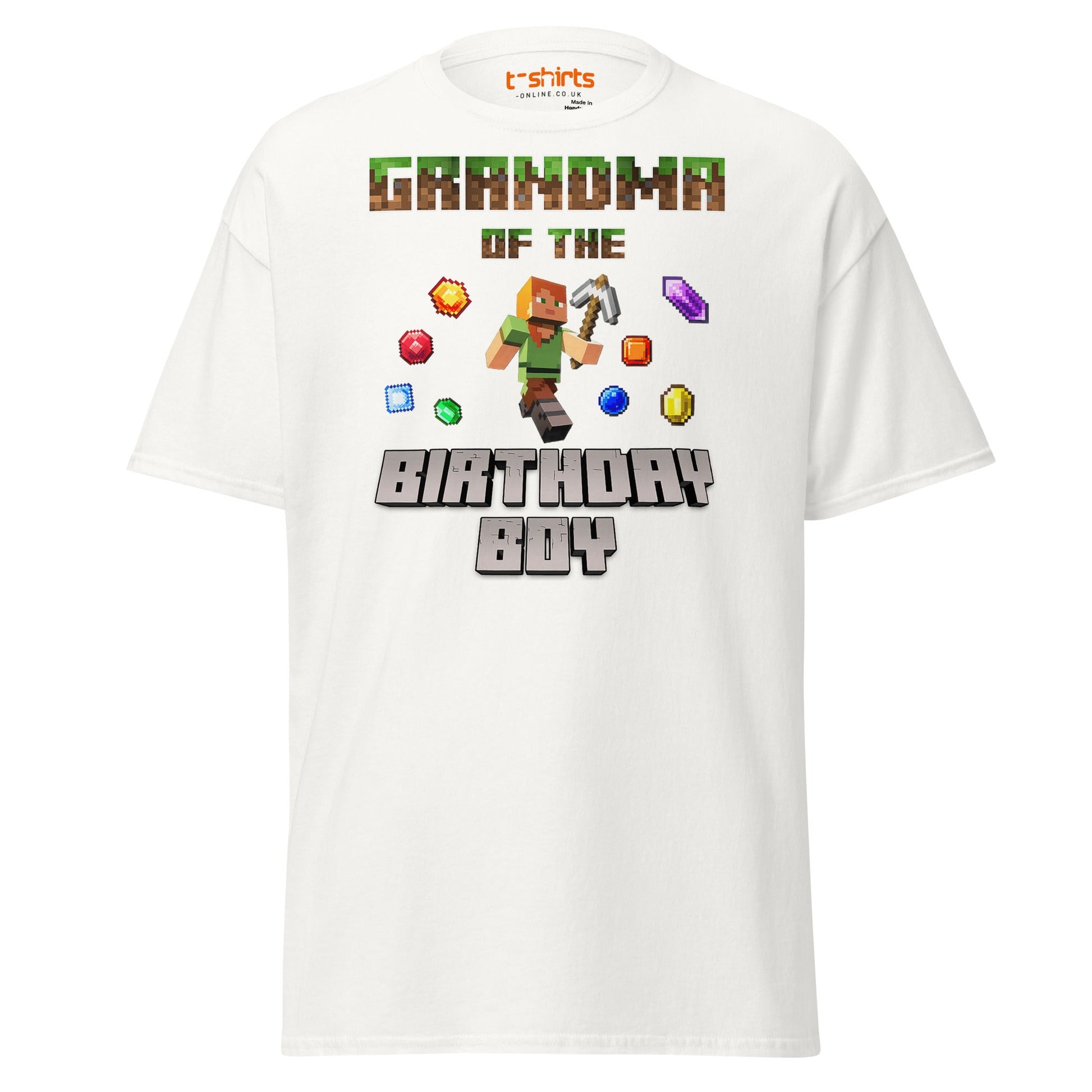 Grandma of the Birthday Boy T-Shirt | Pixel Gamer Style - White - T-Shirts Online