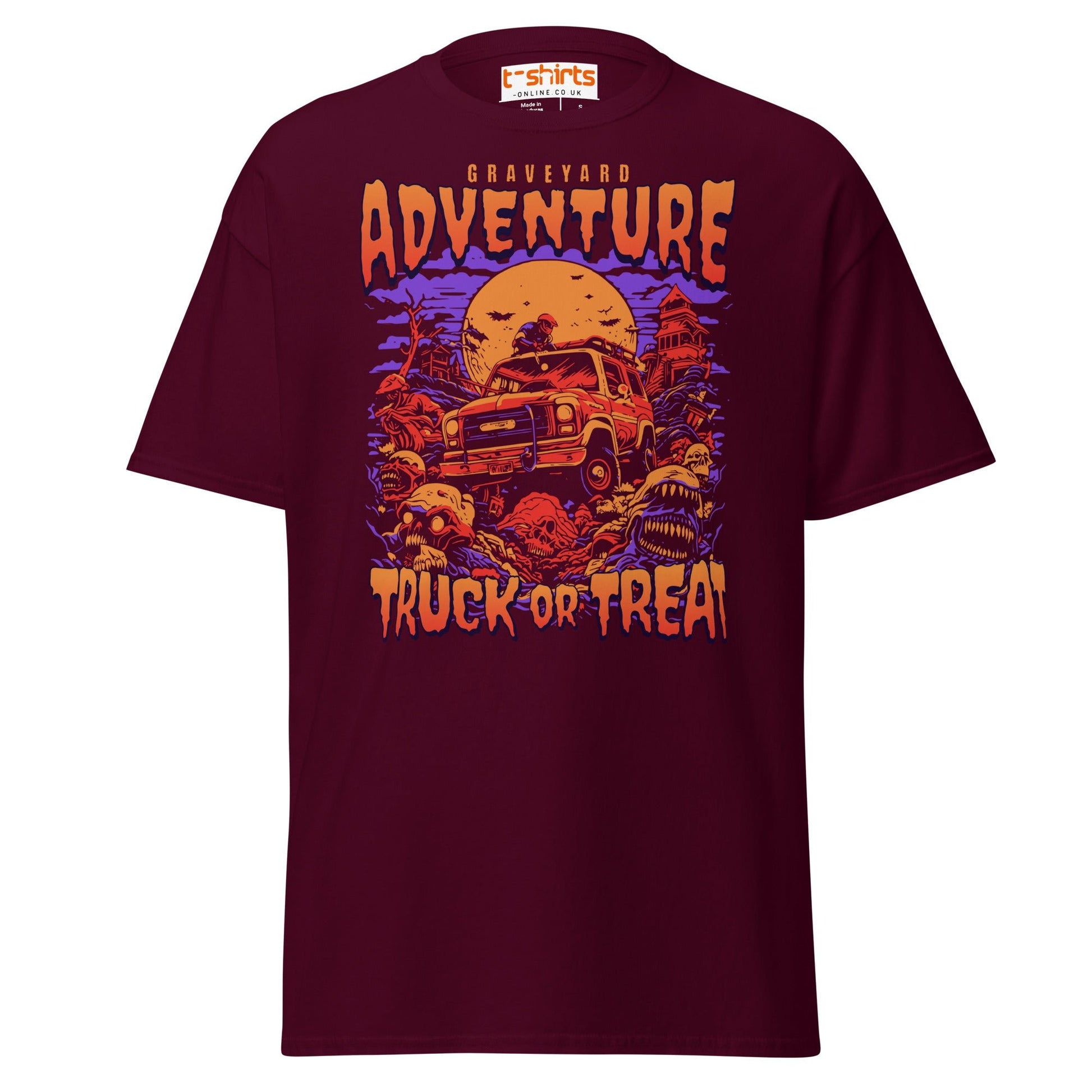 Graveyard Adventure Truck or Treat T-Shirt - Maroon - T-Shirts Online