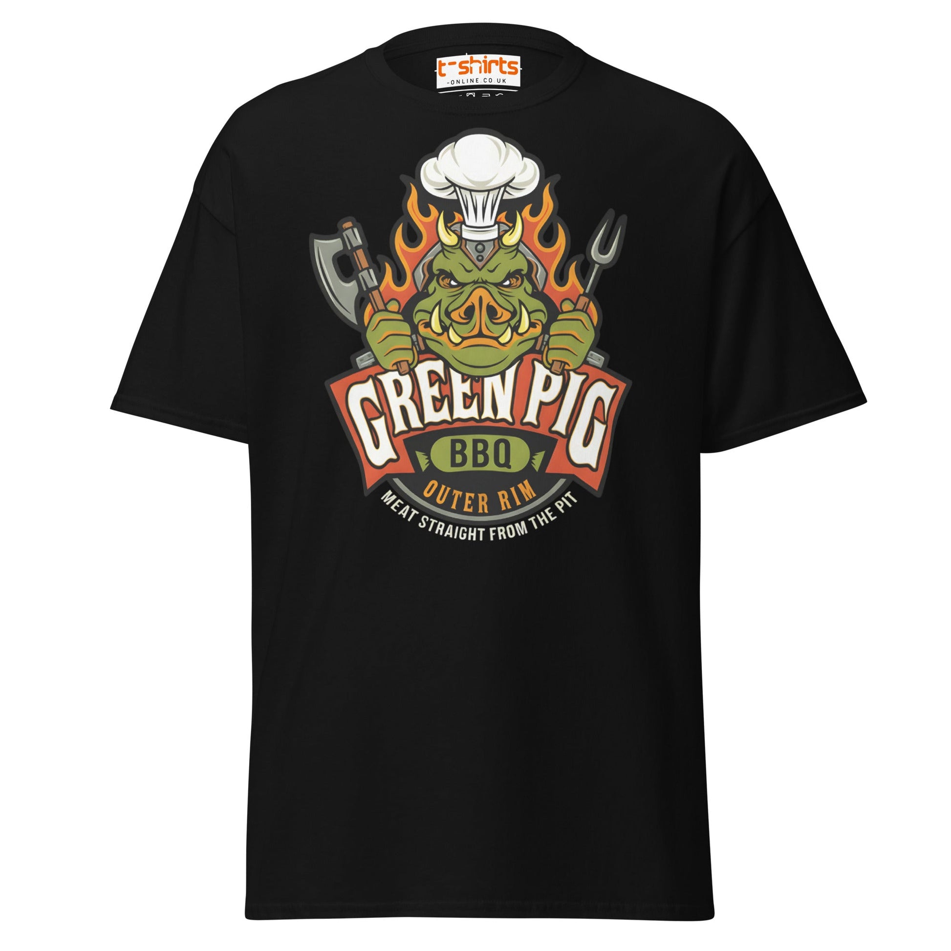 Green Pig BBQ T-Shirt - Vintage Smoke & Sauce Tee - Black - T-Shirts Online