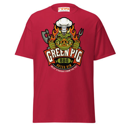 Green Pig BBQ T-Shirt - Vintage Smoke & Sauce Tee - Cardinal - T-Shirts Online