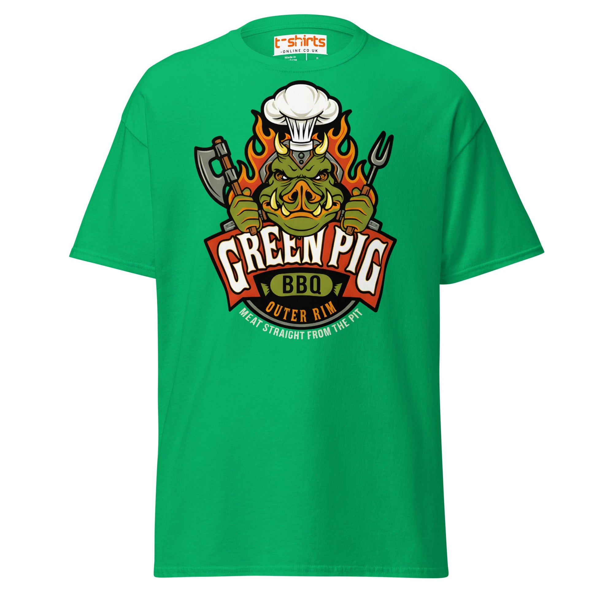 Green Pig BBQ T-Shirt - Vintage Smoke & Sauce Tee - Irish Green - T-Shirts Online