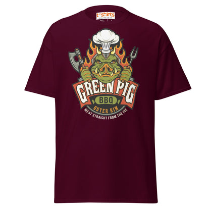 Green Pig BBQ T-Shirt - Vintage Smoke & Sauce Tee - Maroon - T-Shirts Online