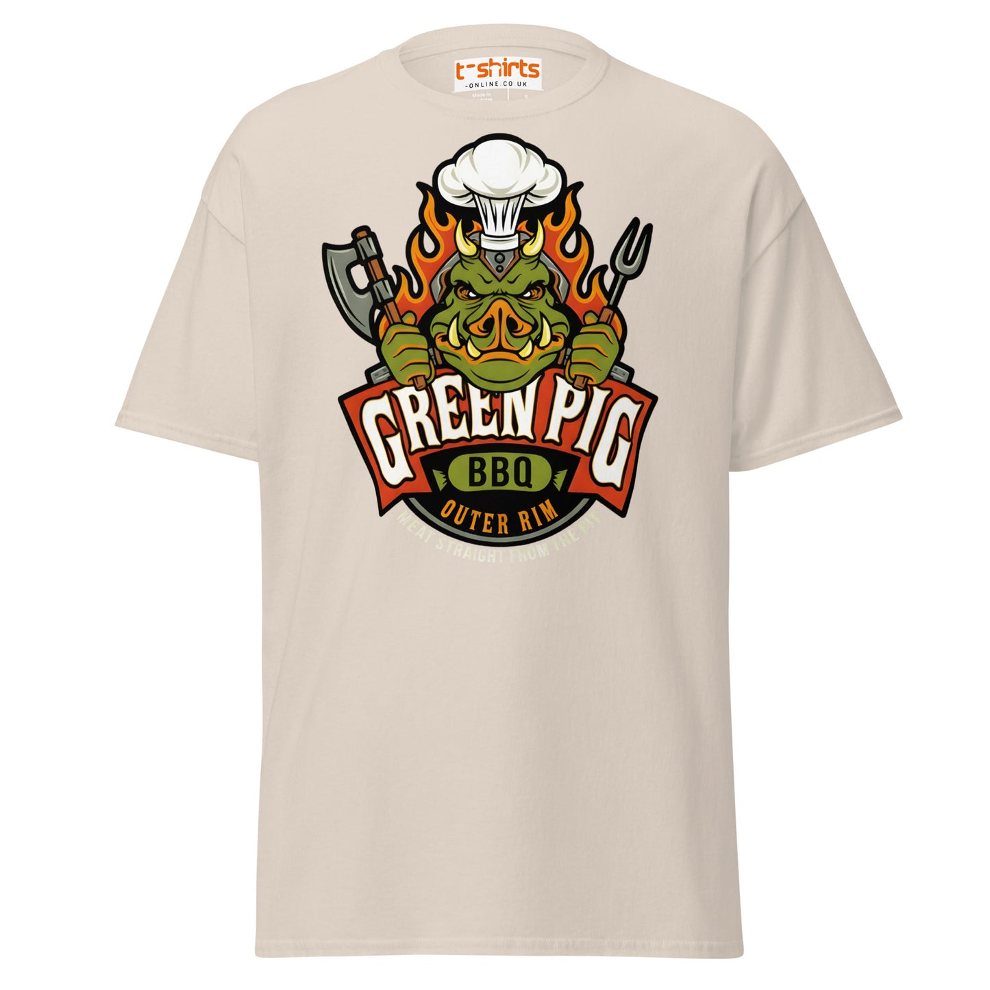 Green Pig BBQ T-Shirt - Vintage Smoke & Sauce Tee - Natural - T-Shirts Online