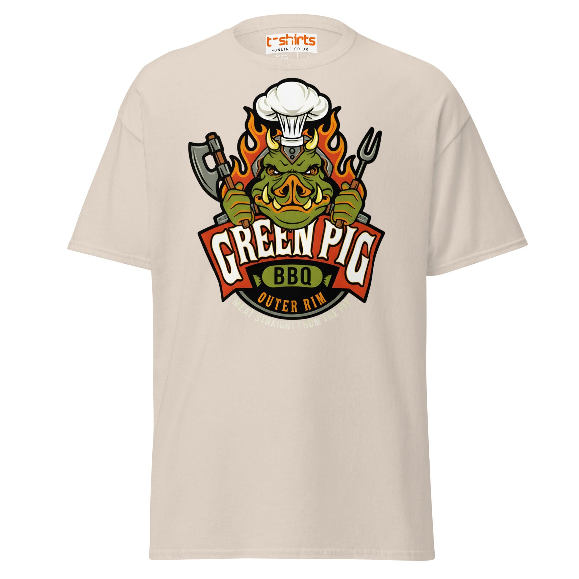 Green Pig BBQ T-Shirt - Vintage Smoke & Sauce Tee - Natural - T-Shirts Online