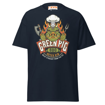 Green Pig BBQ T-Shirt - Vintage Smoke & Sauce Tee - Navy - T-Shirts Online
