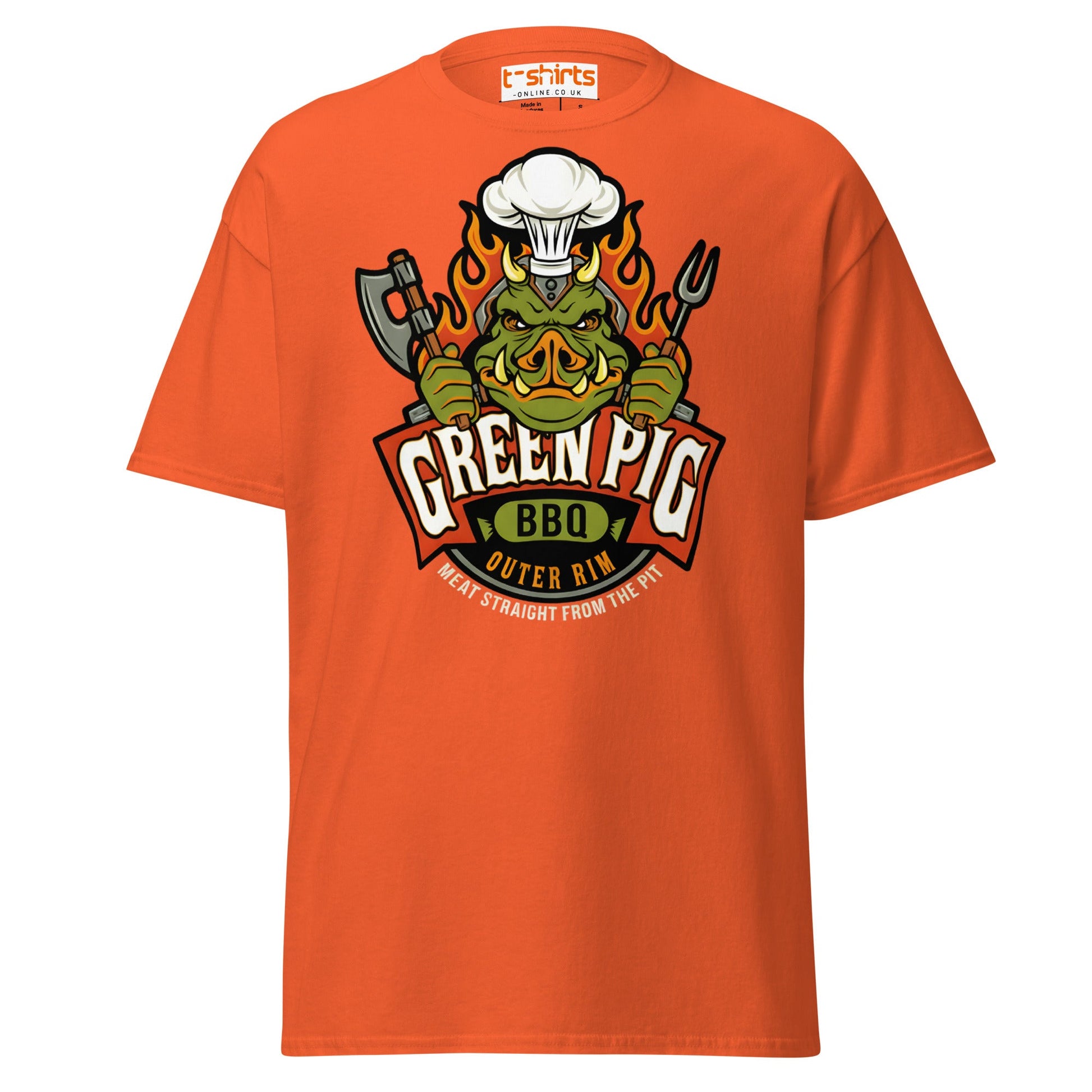Green Pig BBQ T-Shirt - Vintage Smoke & Sauce Tee - Orange - T-Shirts Online