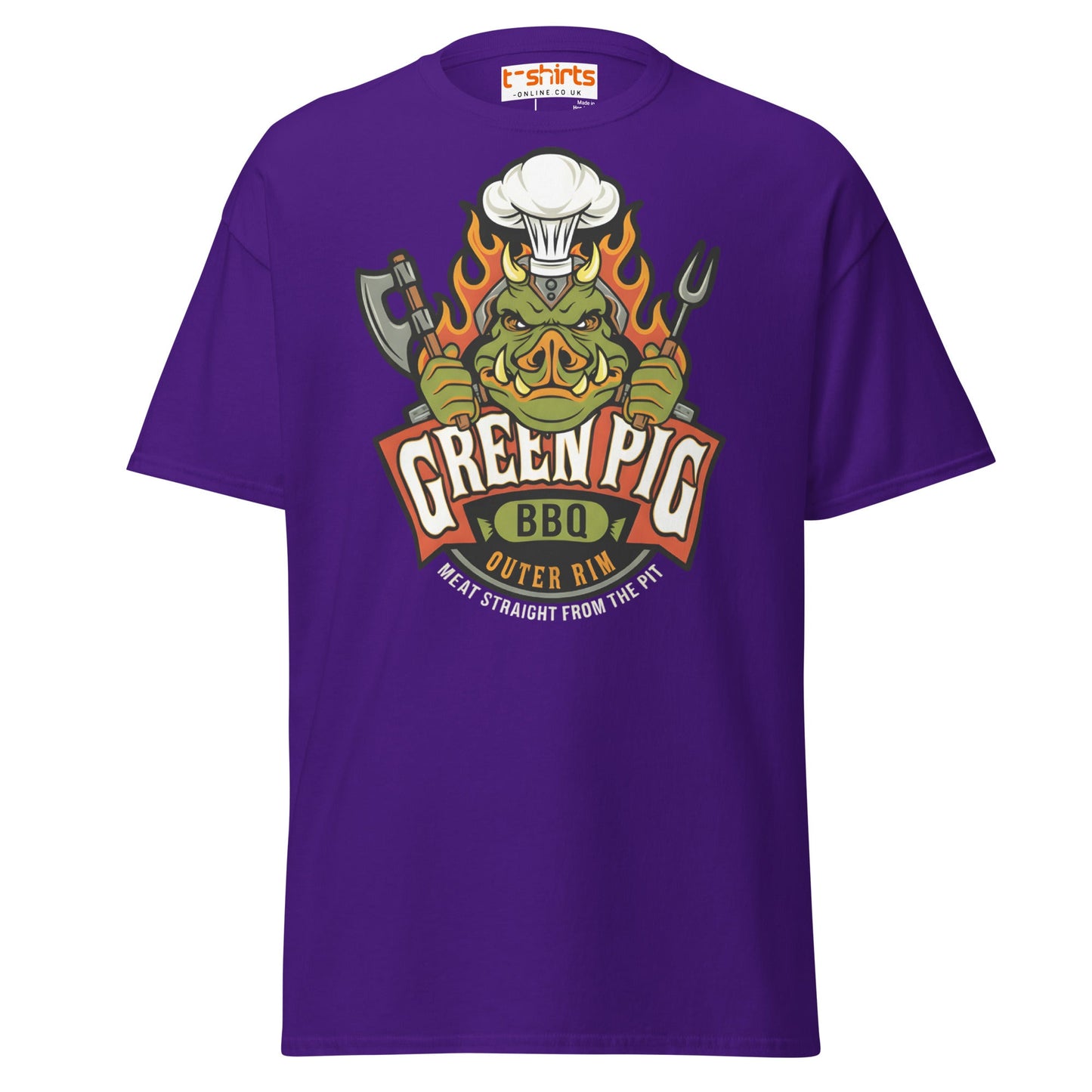 Green Pig BBQ T-Shirt - Vintage Smoke & Sauce Tee - Purple - T-Shirts Online