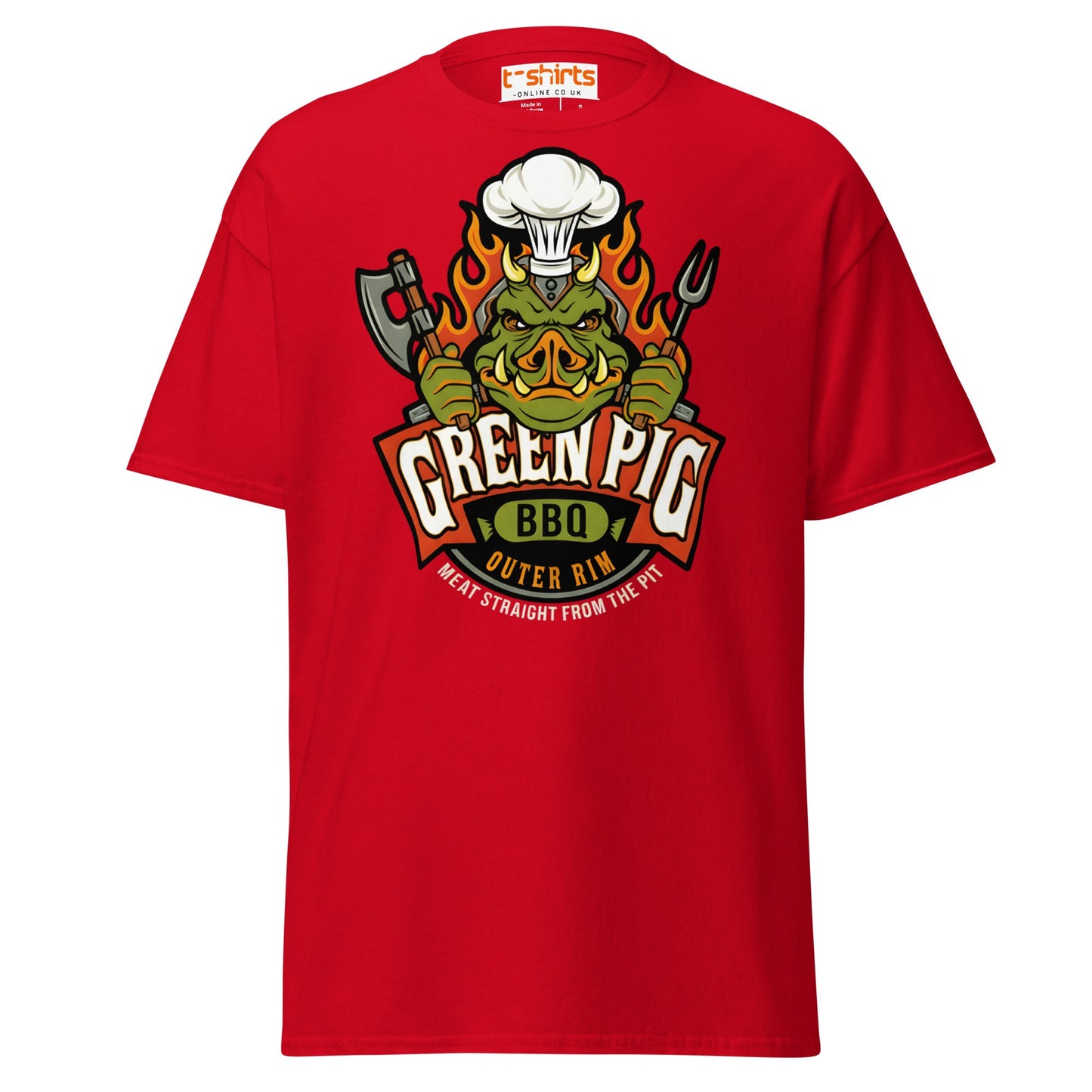 Green Pig BBQ T-Shirt - Vintage Smoke & Sauce Tee - Red - T-Shirts Online
