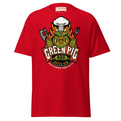 Green Pig BBQ T-Shirt - Vintage Smoke & Sauce Tee - Red - T-Shirts Online