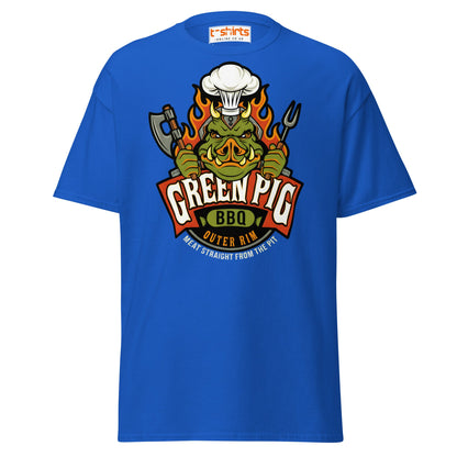 Green Pig BBQ T-Shirt - Vintage Smoke & Sauce Tee - Royal - T-Shirts Online