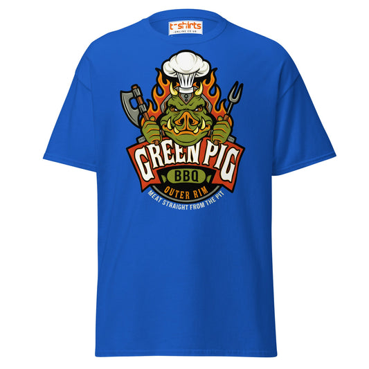 Green Pig BBQ T-Shirt - Vintage Smoke & Sauce Tee - Royal - T-Shirts Online