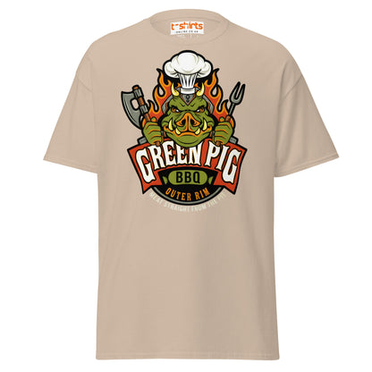 Green Pig BBQ T-Shirt - Vintage Smoke & Sauce Tee - Sand - T-Shirts Online