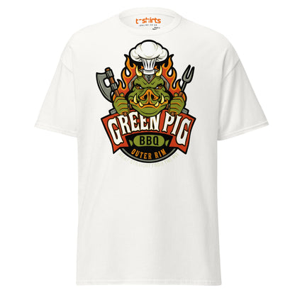 Green Pig BBQ T-Shirt - Vintage Smoke & Sauce Tee - White - T-Shirts Online