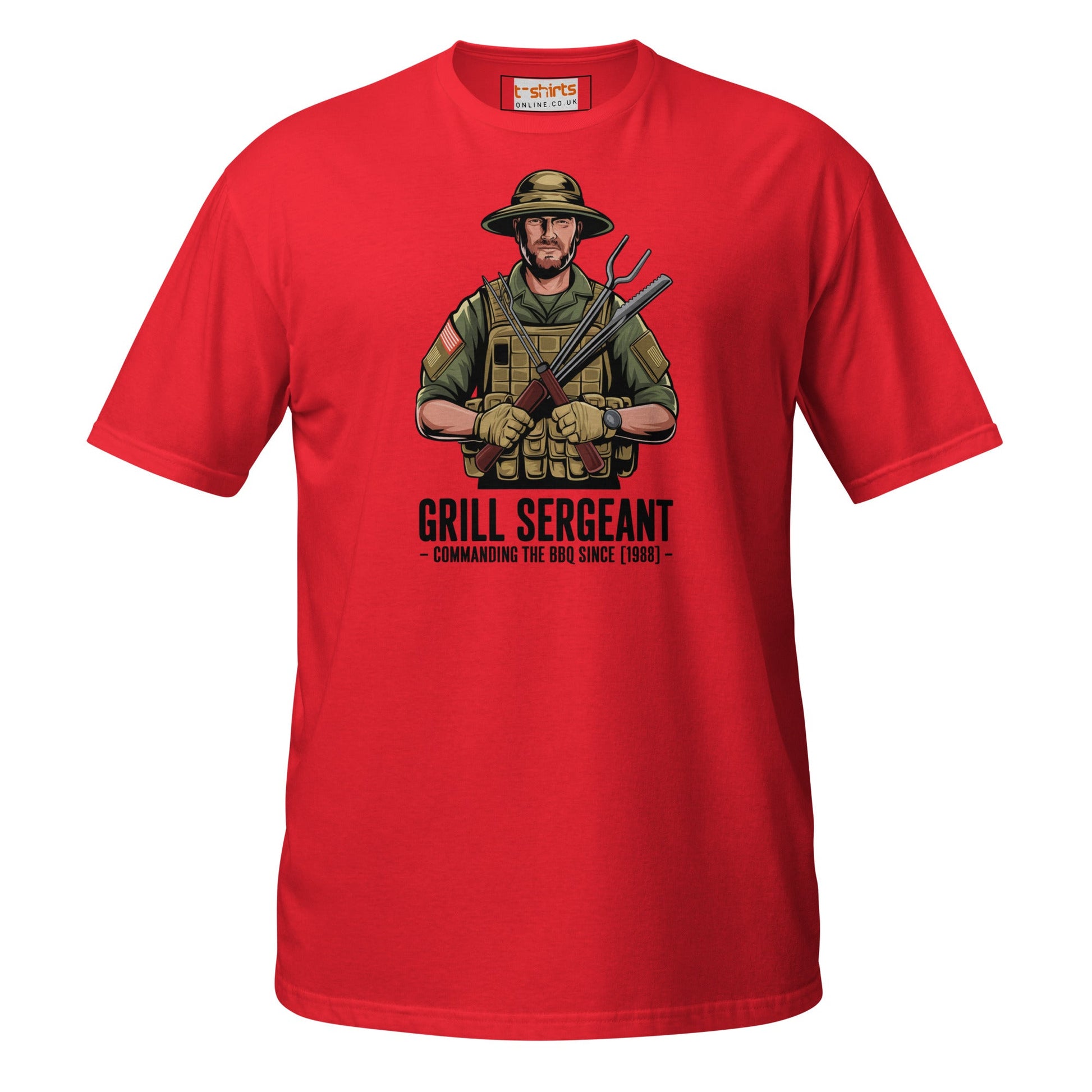 Grill Sargeant T-Shirt | Army Barby T-Shirt - Red - T-Shirts Online