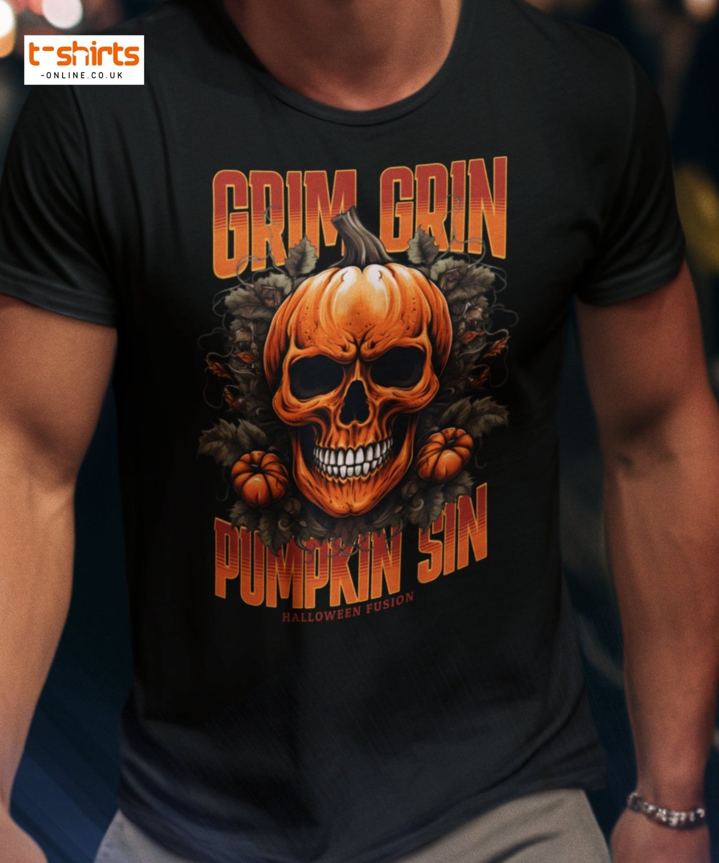 Grim Grin Pumpkin Sin Halloween Skull T-Shirt