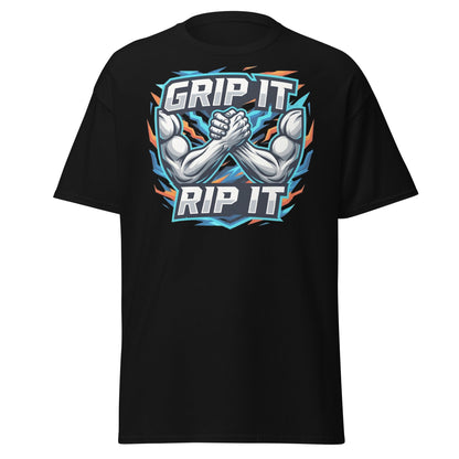 Grip It Rip It Arm Wrestling T-Shirt - Fitness Graphic Tee - Black - T-Shirts Online