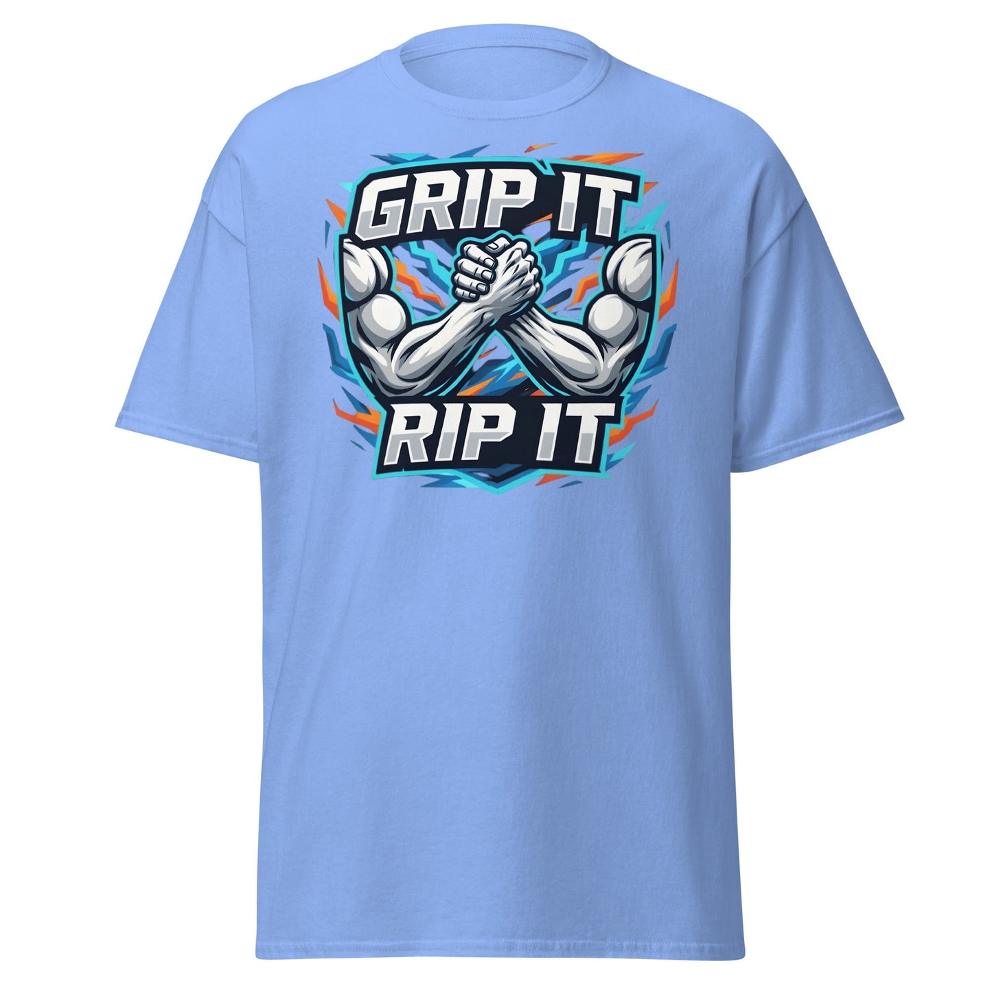 Grip It Rip It Arm Wrestling T-Shirt - Fitness Graphic Tee - Carolina Blue - T-Shirts Online