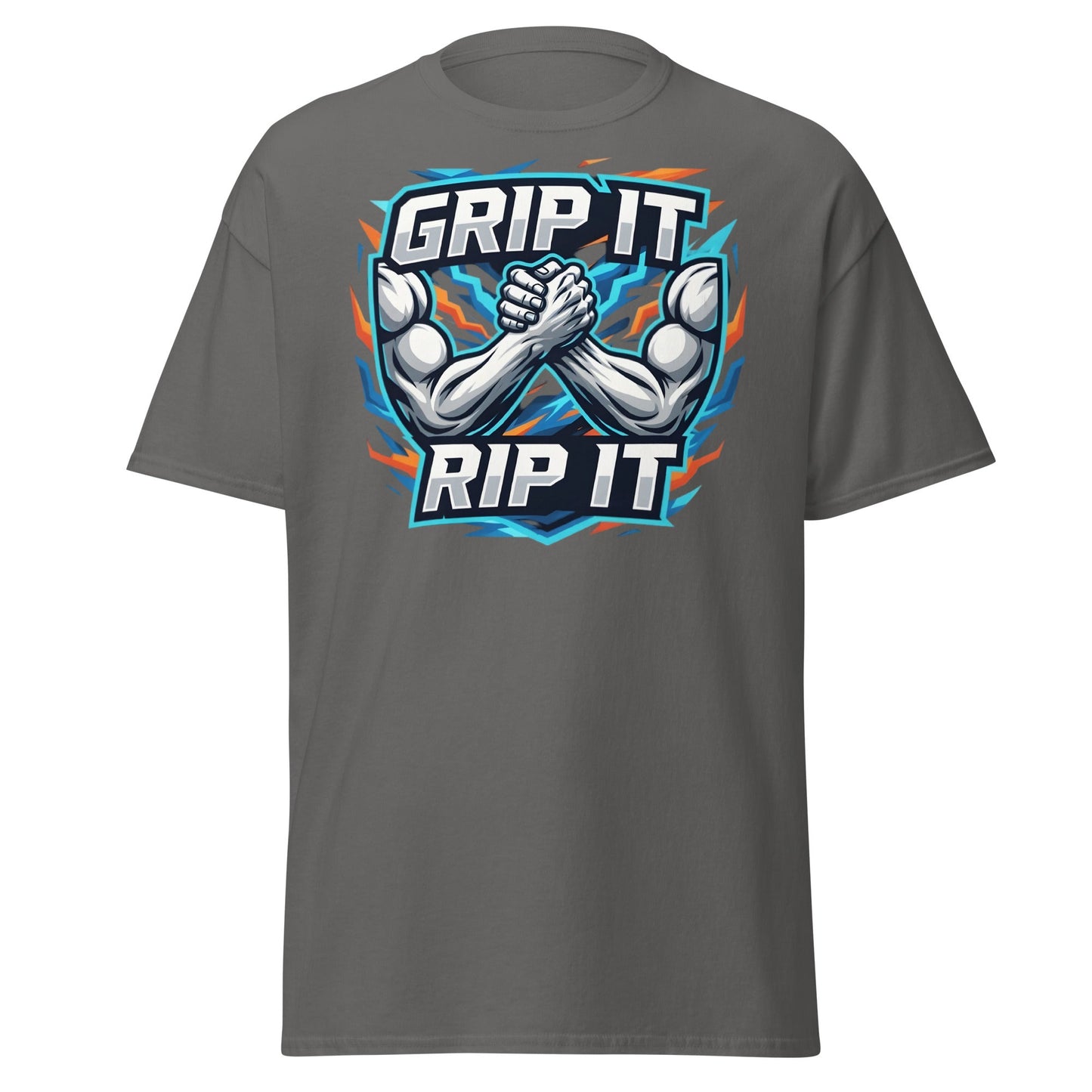 Grip It Rip It Arm Wrestling T-Shirt - Fitness Graphic Tee - Charcoal - T-Shirts Online