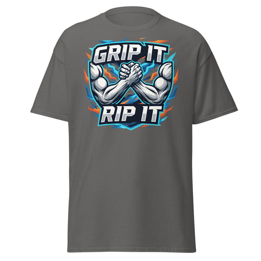 Grip It Rip It Arm Wrestling T-Shirt - Fitness Graphic Tee - Charcoal - T-Shirts Online