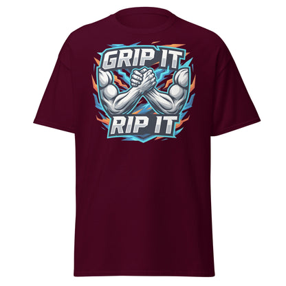 Grip It Rip It Arm Wrestling T-Shirt - Fitness Graphic Tee - Maroon - T-Shirts Online