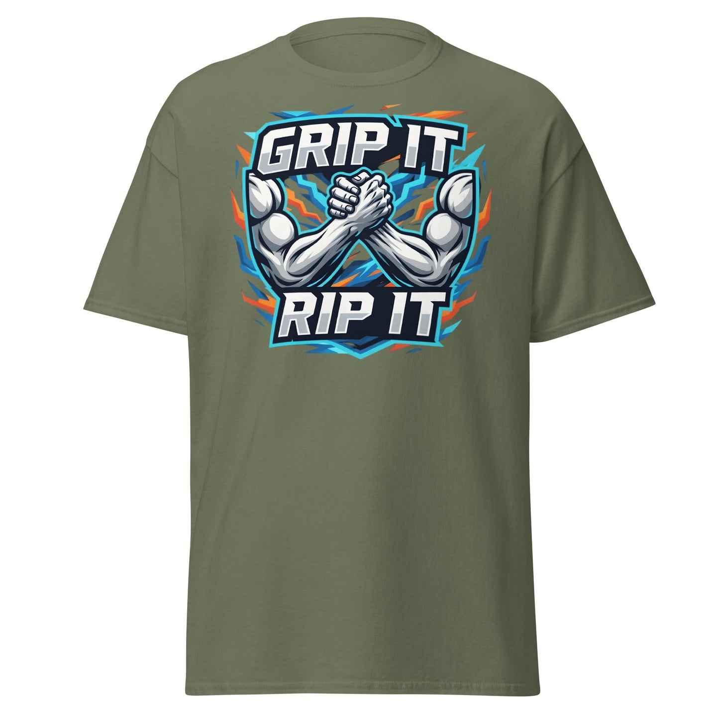 Grip It Rip It Arm Wrestling T-Shirt - Fitness Graphic Tee - Military Green - T-Shirts Online