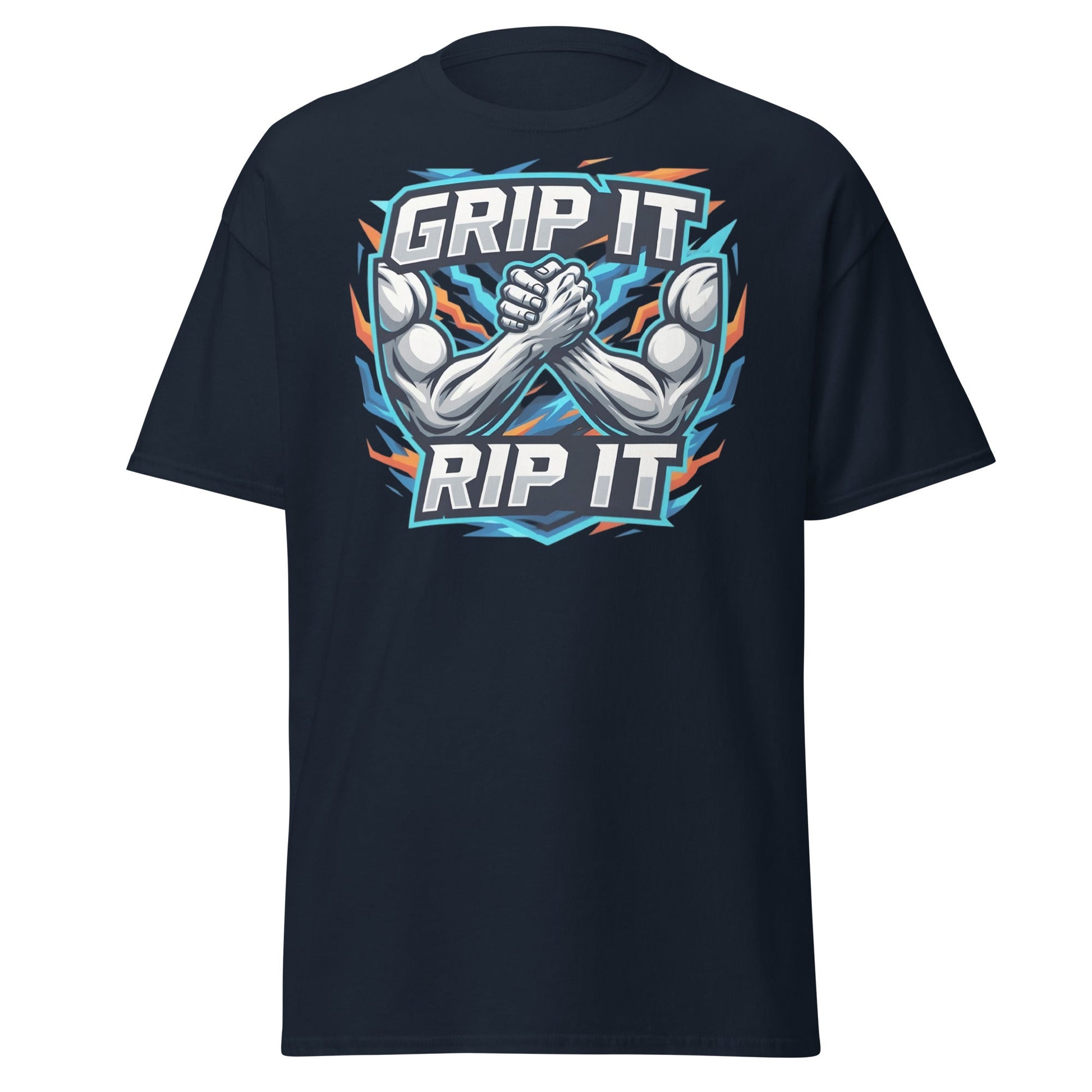 Grip It Rip It Arm Wrestling T-Shirt - Fitness Graphic Tee - Navy - T-Shirts Online
