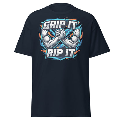 Grip It Rip It Arm Wrestling T-Shirt - Fitness Graphic Tee - Navy - T-Shirts Online