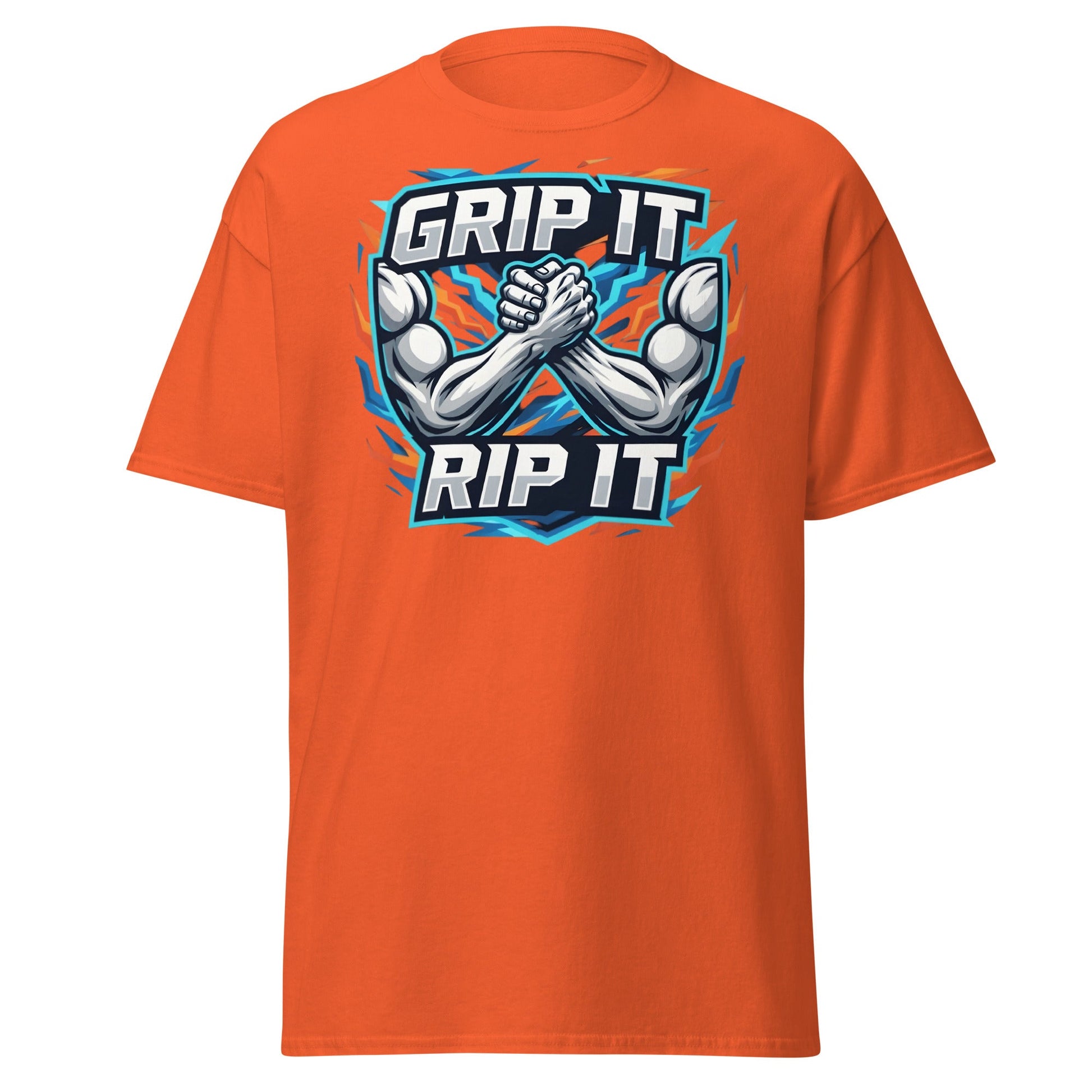 Grip It Rip It Arm Wrestling T-Shirt - Fitness Graphic Tee - Orange - T-Shirts Online